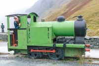 Maddie playing trains at the Honister Slate Mine