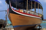 Local ship yard repairing traditional boats in Maldives Indian Ocean